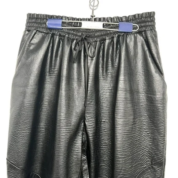 Ramy Brooke New York Samson Black Faux Leather High Rise Jogger Pants Womens Med - Picture 6 of 14